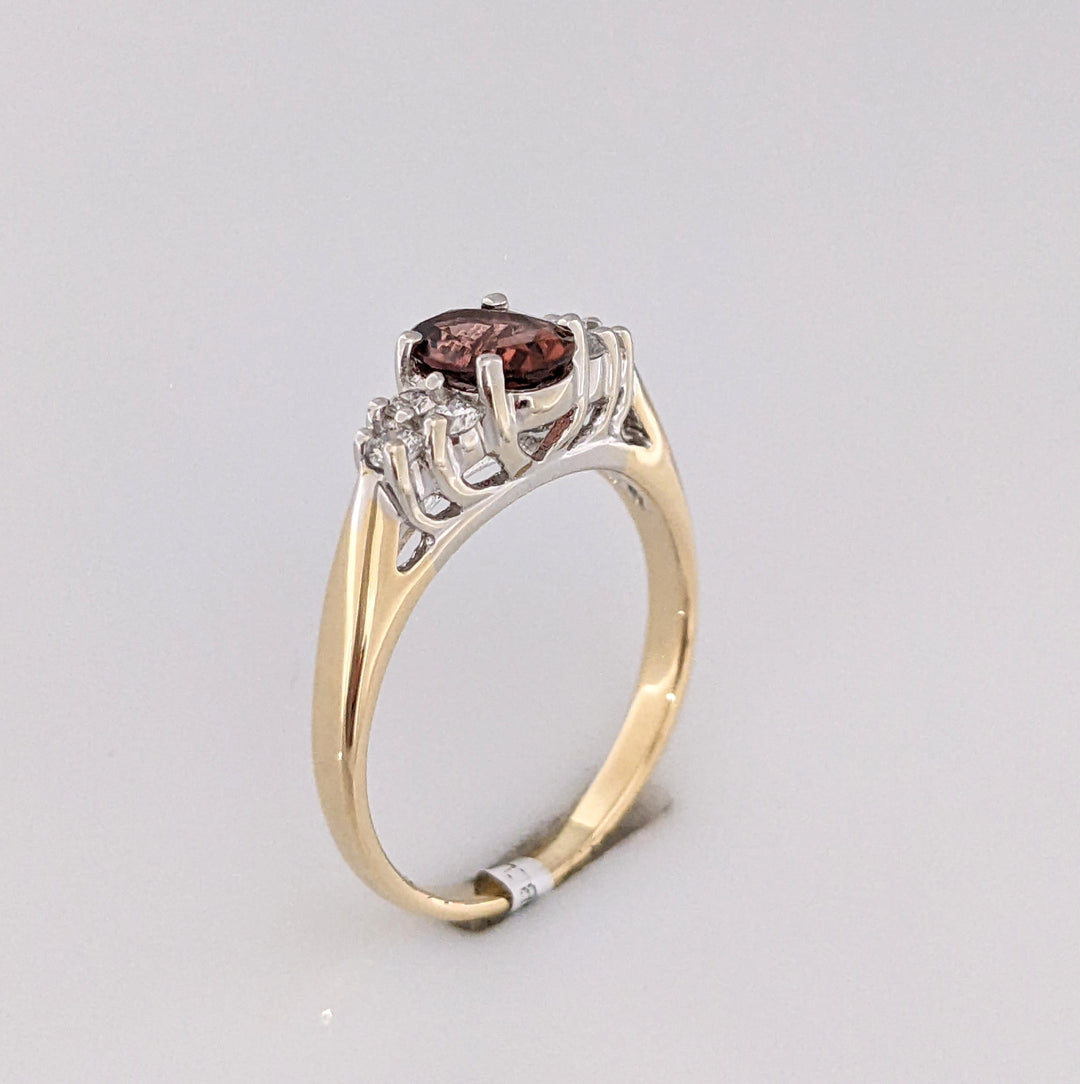 14K TOURMALINE OVAL 5X7 WITH (6) MELEE ESTATE RING 3.4 GRAMS