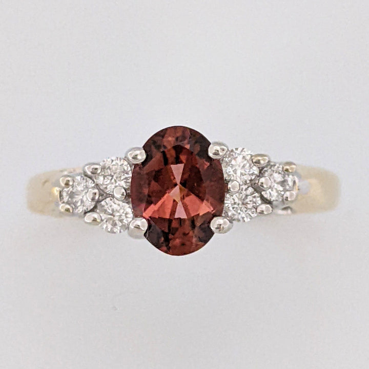 14K TOURMALINE OVAL 5X7 WITH (6) MELEE ESTATE RING 3.4 GRAMS