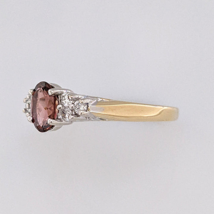 14K TOURMALINE OVAL 5X7 WITH (6) MELEE ESTATE RING 3.4 GRAMS