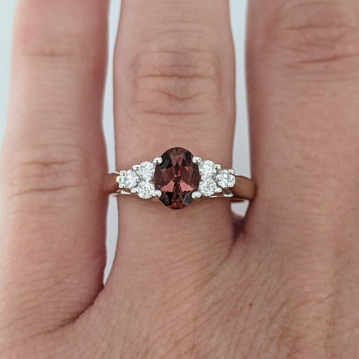 14K TOURMALINE OVAL 5X7 WITH (6) MELEE ESTATE RING 3.4 GRAMS