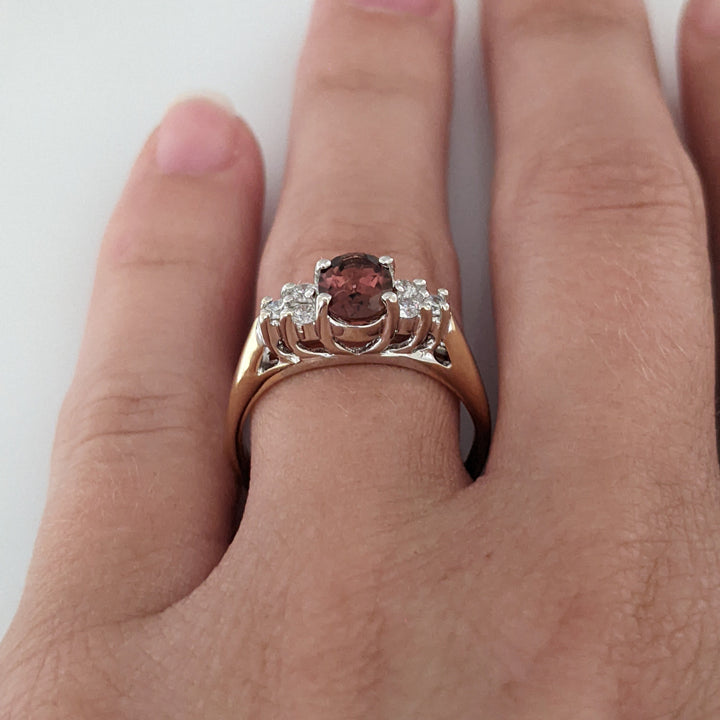 14K TOURMALINE OVAL 5X7 WITH (6) MELEE ESTATE RING 3.4 GRAMS