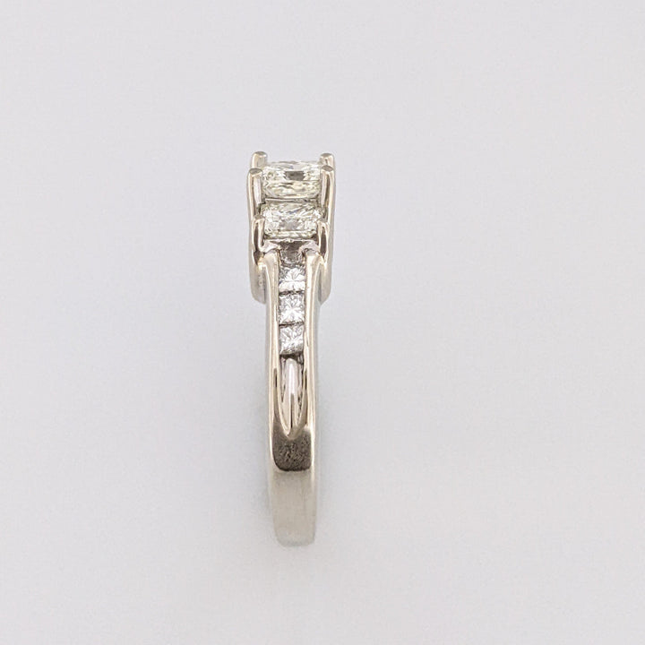 14K WHITE 1.51 CARAT TOTAL WEIGHT VS2 I-J DIAMOND PRINCESS CUT (9) ESTATE TRINITY RING 5.1 GRAMS