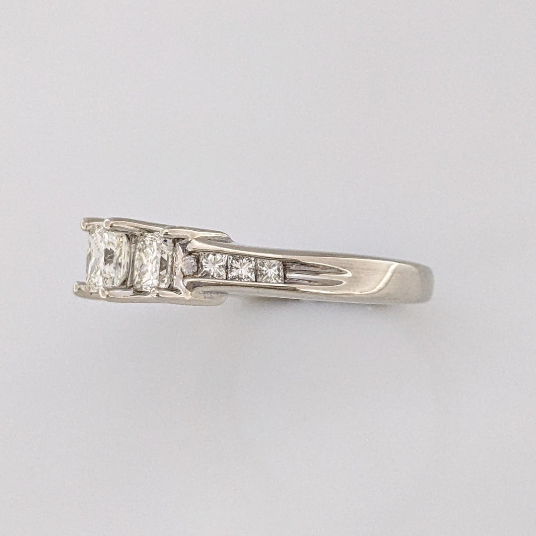 14K WHITE 1.51 CARAT TOTAL WEIGHT VS2 I-J DIAMOND PRINCESS CUT (9) ESTATE TRINITY RING 5.1 GRAMS