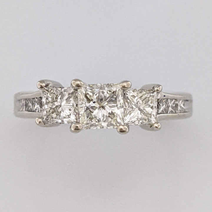 14K WHITE 1.51 CARAT TOTAL WEIGHT VS2 I-J DIAMOND PRINCESS CUT (9) ESTATE TRINITY RING 5.1 GRAMS
