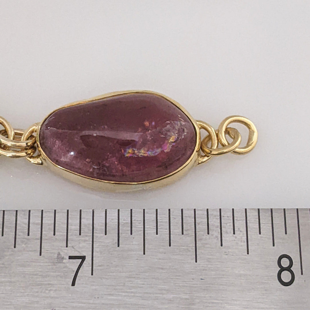 18K PINK/GREEN TOURMALINE FREE FORM CABACHON ESTATE BRACELET 34.1 GRAMS