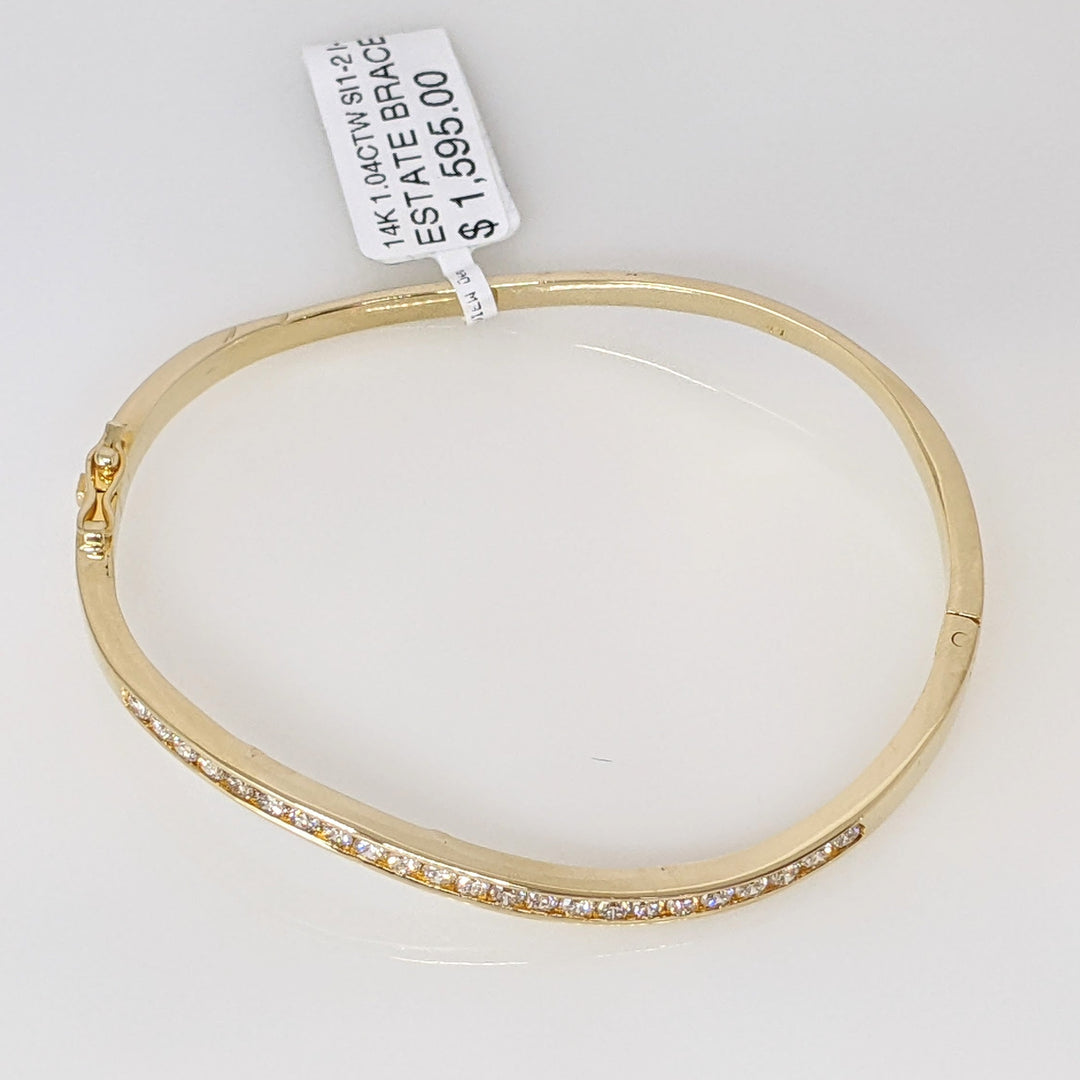 14K 1.04 CARAT TOTAL WEIGHT SI1-2 I-K DIAMOND ROUND (23) CHANNEL SET ESTATE BANGLE 12.6 GRAMS