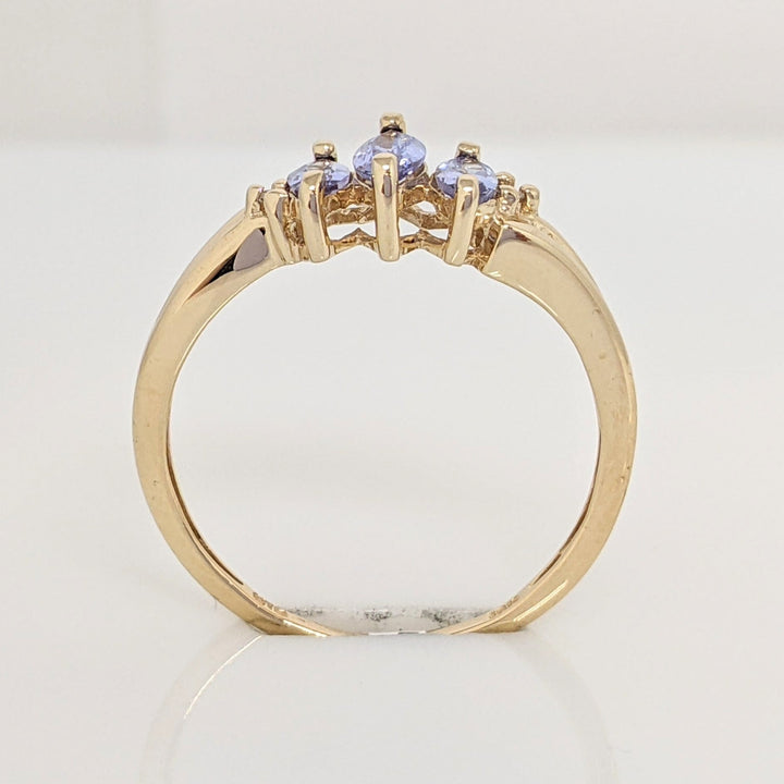10K TANZANITE MARQUISE (3) WITH (2) MELEE ESTATE RING 1.5 GRAMS