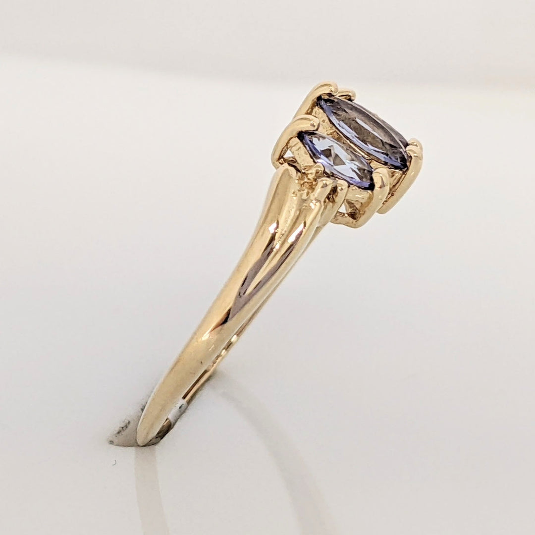10K TANZANITE MARQUISE (3) WITH (2) MELEE ESTATE RING 1.5 GRAMS