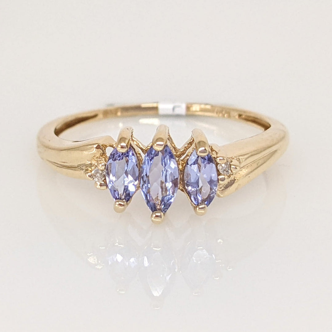 10K TANZANITE MARQUISE (3) WITH (2) MELEE ESTATE RING 1.5 GRAMS