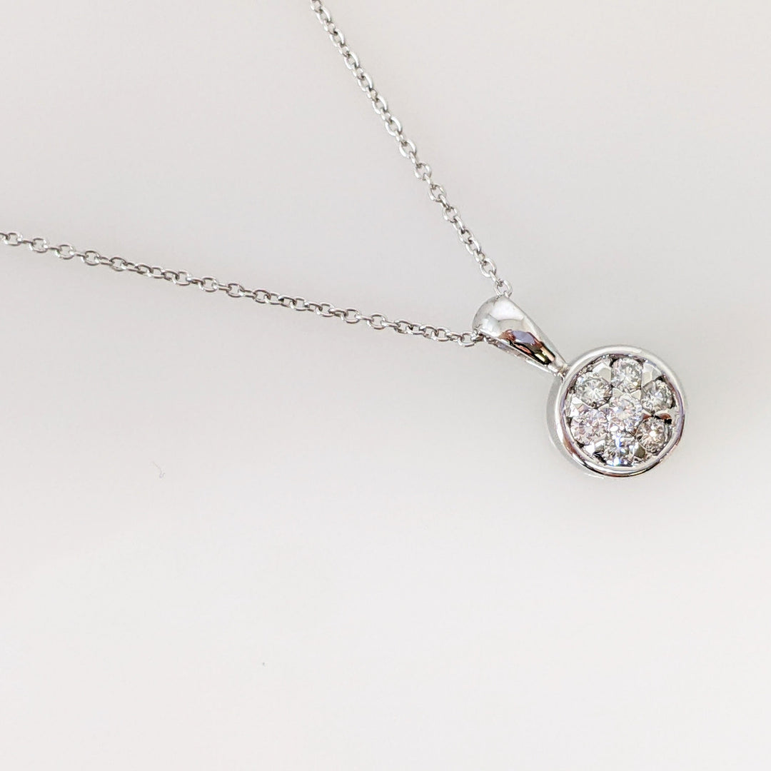 18K WHITE .21 CARAT TOTAL WEIGHT VS1 G DIAMOND ROUND (7) ESTATE CLUSTER PENDANT & CHAIN 2.8 GRAMS