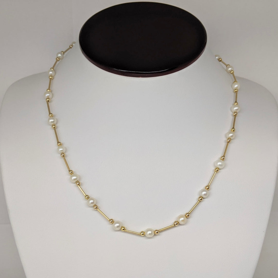 14K PEARL ROUND (31) GOLD LINK ESTATE NECKLACE & BRACELET SET 8.2 GRAMS