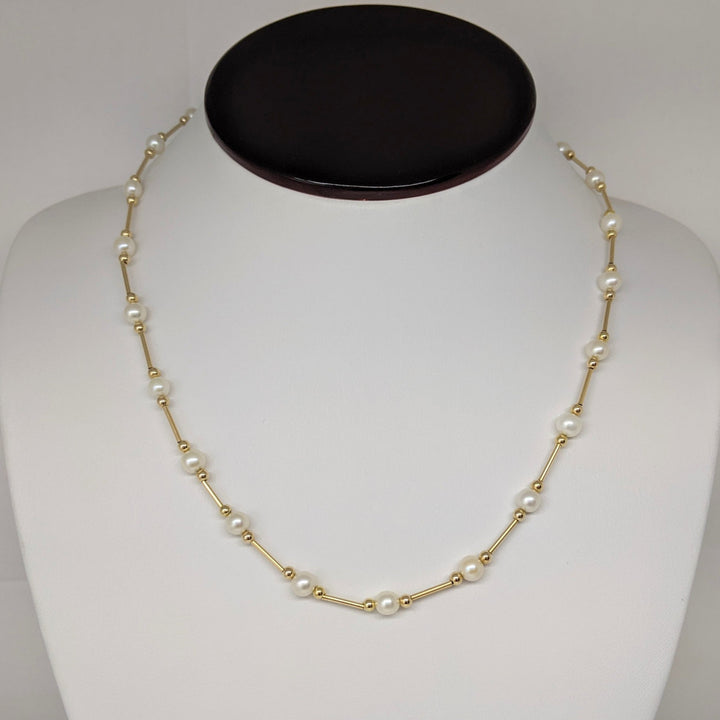 14K PEARL ROUND (31) GOLD LINK ESTATE NECKLACE & BRACELET SET 8.2 GRAMS