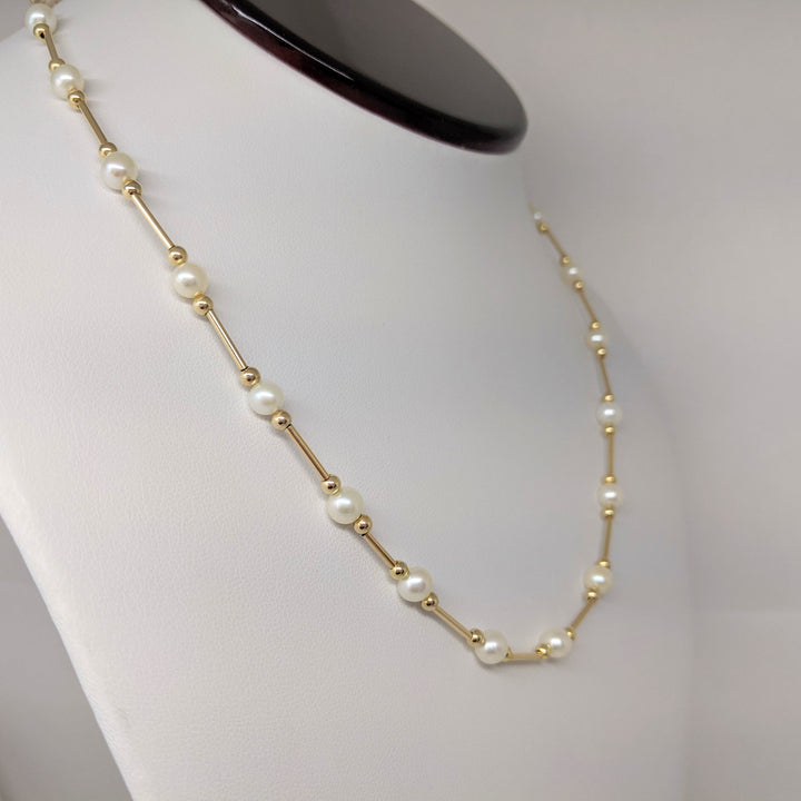 14K PEARL ROUND (31) GOLD LINK ESTATE NECKLACE & BRACELET SET 8.2 GRAMS