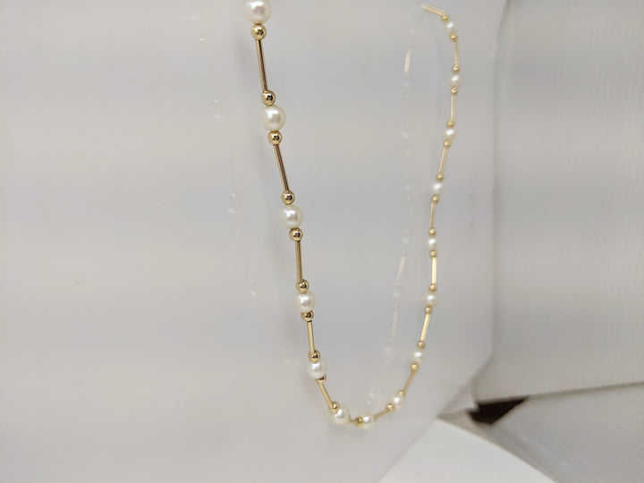 14K PEARL ROUND (31) GOLD LINK ESTATE NECKLACE & BRACELET SET 8.2 GRAMS