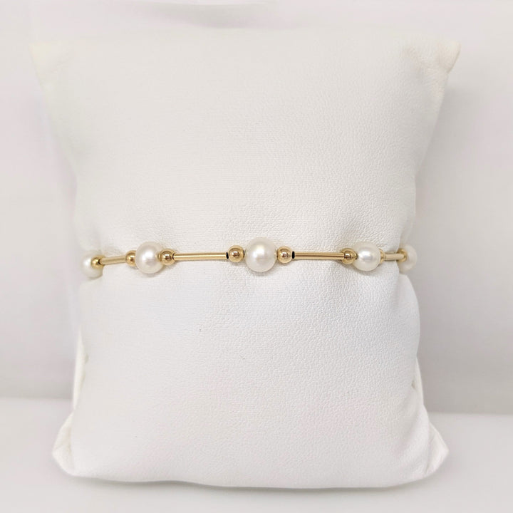 14K PEARL ROUND (31) GOLD LINK ESTATE NECKLACE & BRACELET SET 8.2 GRAMS