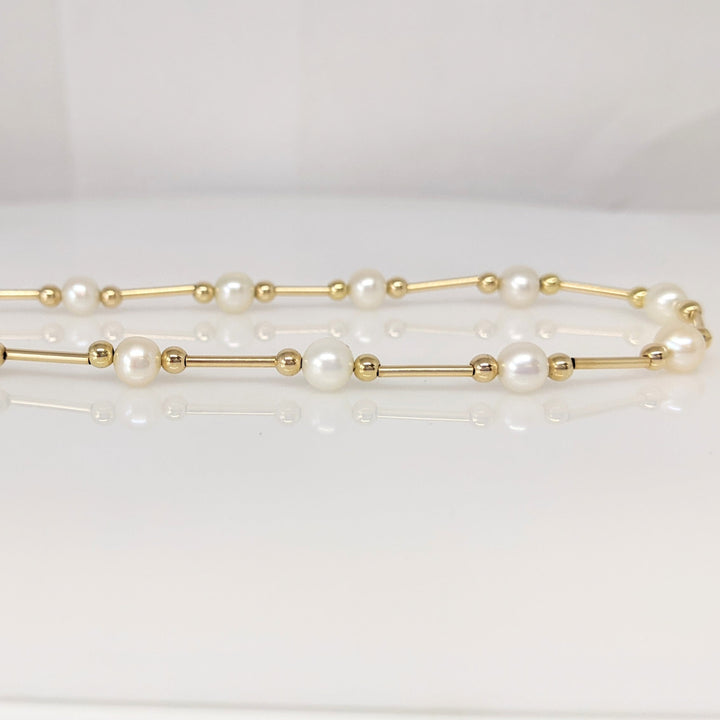 14K PEARL ROUND (31) GOLD LINK ESTATE NECKLACE & BRACELET SET 8.2 GRAMS