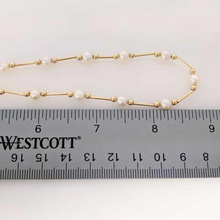 14K PEARL ROUND (31) GOLD LINK ESTATE NECKLACE & BRACELET SET 8.2 GRAMS