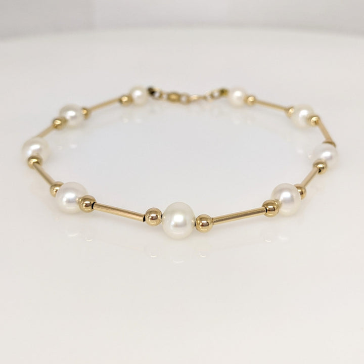 14K PEARL ROUND (31) GOLD LINK ESTATE NECKLACE & BRACELET SET 8.2 GRAMS