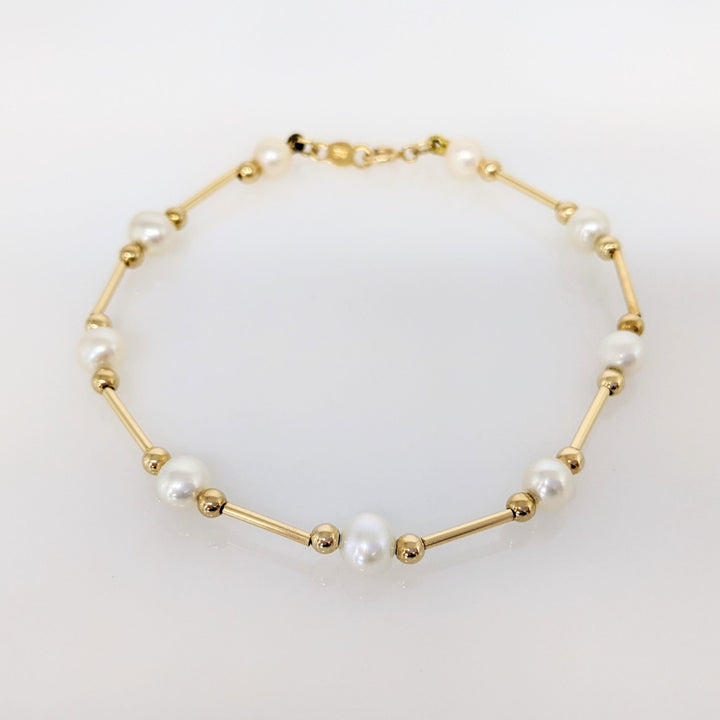 14K PEARL ROUND (31) GOLD LINK ESTATE NECKLACE & BRACELET SET 8.2 GRAMS