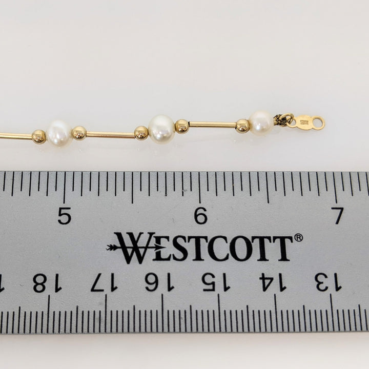 14K PEARL ROUND (31) GOLD LINK ESTATE NECKLACE & BRACELET SET 8.2 GRAMS