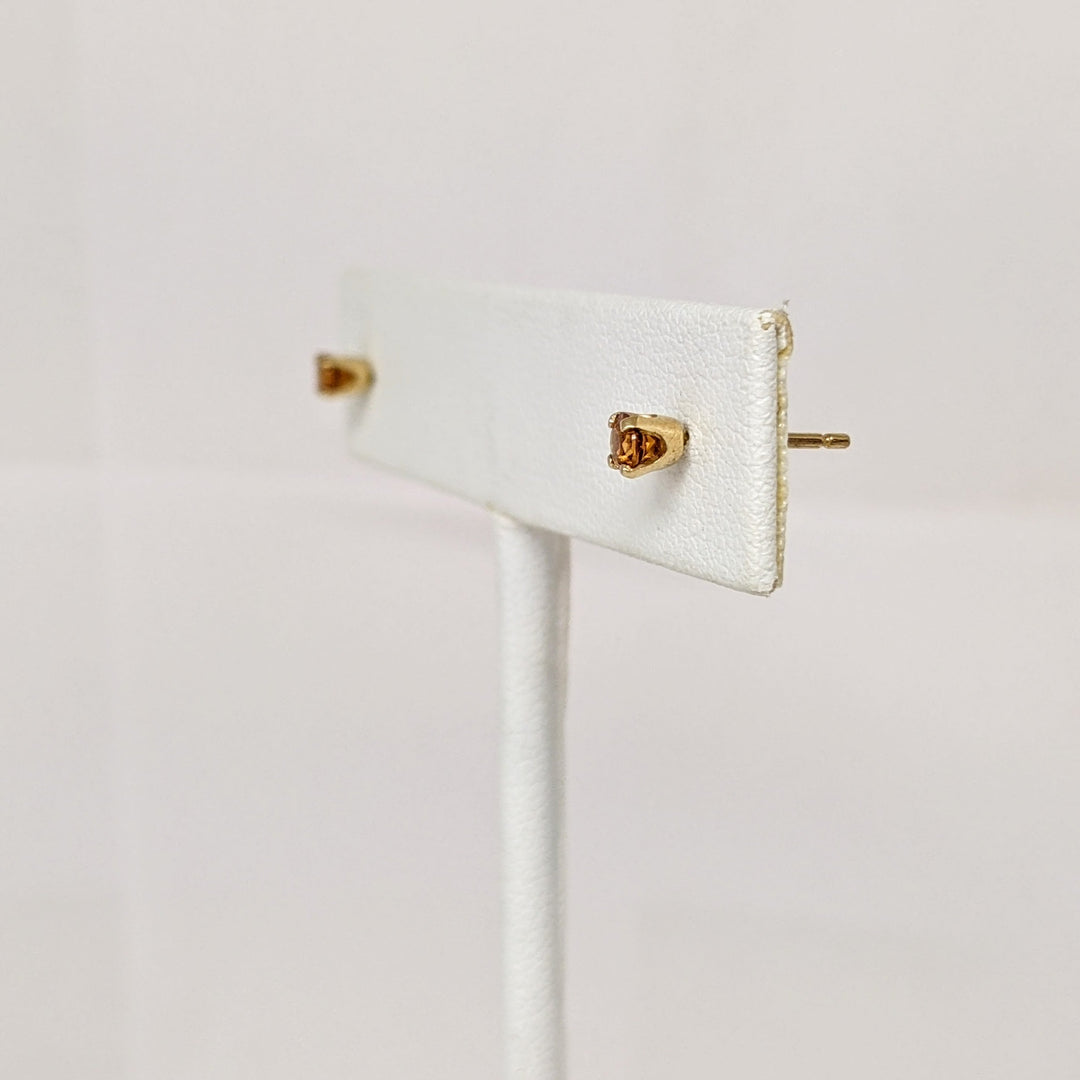 14K CITRINE ROUND 3MM ESTATE STUD EARRINGS 0.5 GRAMS