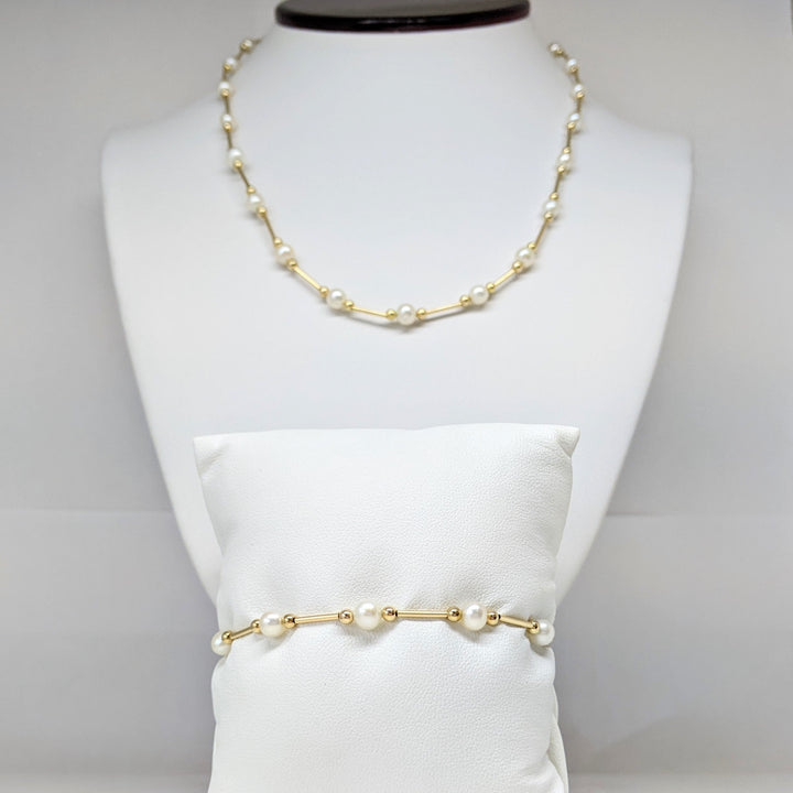 14K PEARL ROUND (31) GOLD LINK ESTATE NECKLACE & BRACELET SET 8.2 GRAMS