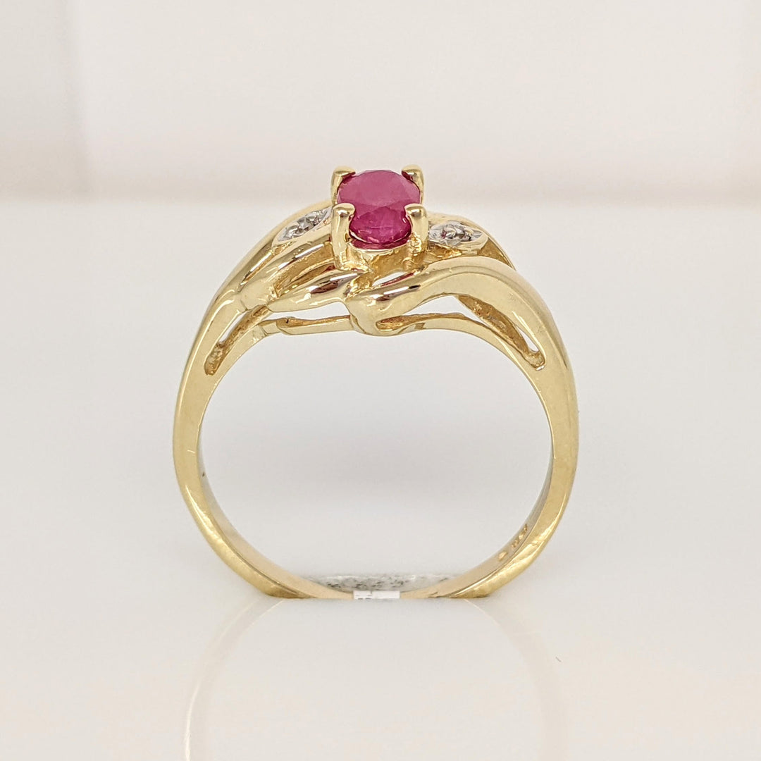 10K RUBY OVAL 4X6 WITH MELEE ESTATE RING 2.6 GRAMS