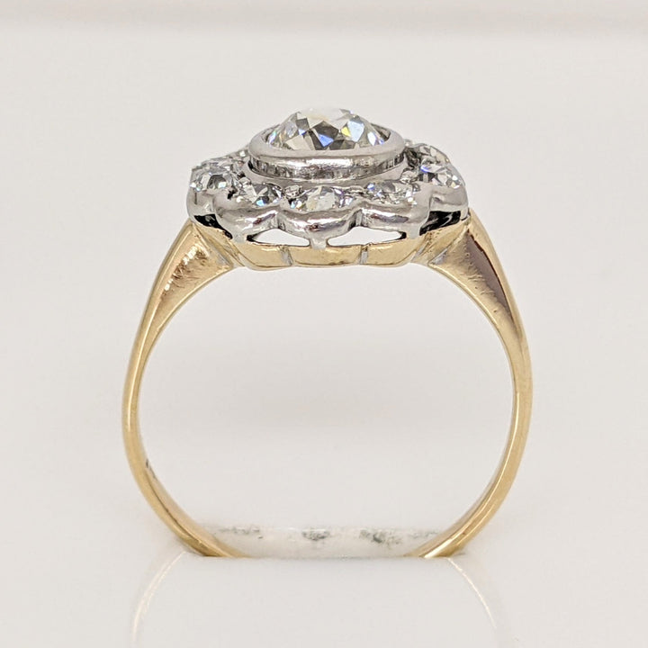 14K .85 CARAT TOTAL WEIGHT VS2 I DIAMOND ROUND (11) BEZEL FLORAL ESTATE RING 2.3 GRAMS