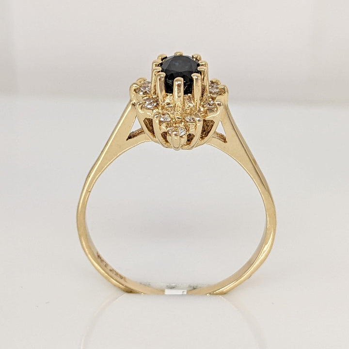 14K SAPPHIRE OVAL 5X7 WITH .36 DIAMOND TOTAL WEIGHT (12) ROUND ESTATE RING 3.1 GRAMS