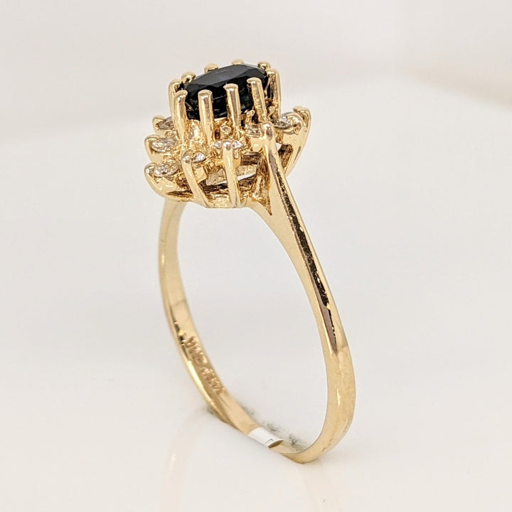 14K SAPPHIRE OVAL 5X7 WITH .36 DIAMOND TOTAL WEIGHT (12) ROUND ESTATE RING 3.1 GRAMS