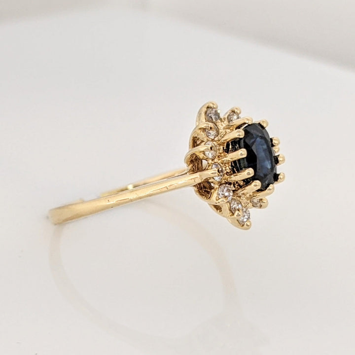 14K SAPPHIRE OVAL 5X7 WITH .36 DIAMOND TOTAL WEIGHT (12) ROUND ESTATE RING 3.1 GRAMS