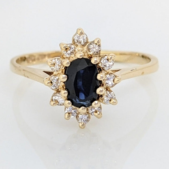 14K SAPPHIRE OVAL 5X7 WITH .36 DIAMOND TOTAL WEIGHT (12) ROUND ESTATE RING 3.1 GRAMS