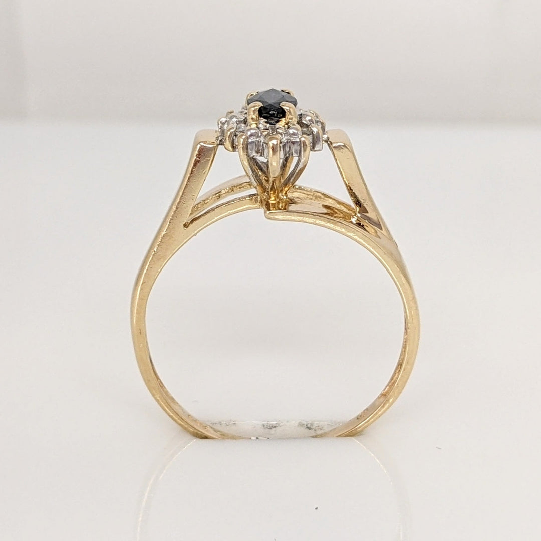 14K SAPPHIRE MARQUISE 3X6 WITH (6) MELEE ESTATE RING 2.2 GRAMS