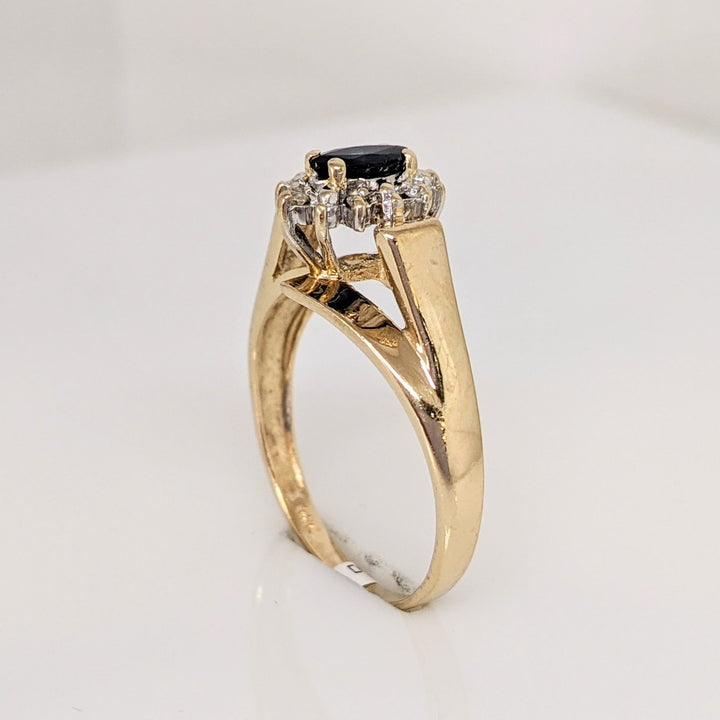 14K SAPPHIRE MARQUISE 3X6 WITH (6) MELEE ESTATE RING 2.2 GRAMS