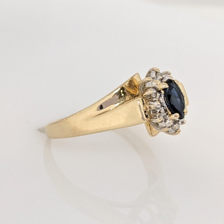 14K SAPPHIRE MARQUISE 3X6 WITH (6) MELEE ESTATE RING 2.2 GRAMS