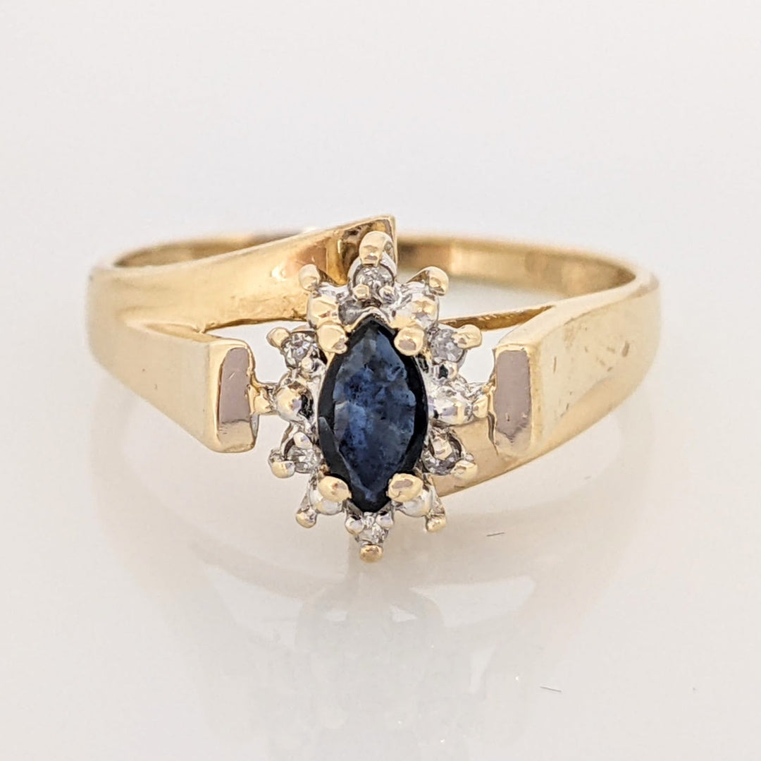 14K SAPPHIRE MARQUISE 3X6 WITH (6) MELEE ESTATE RING 2.2 GRAMS