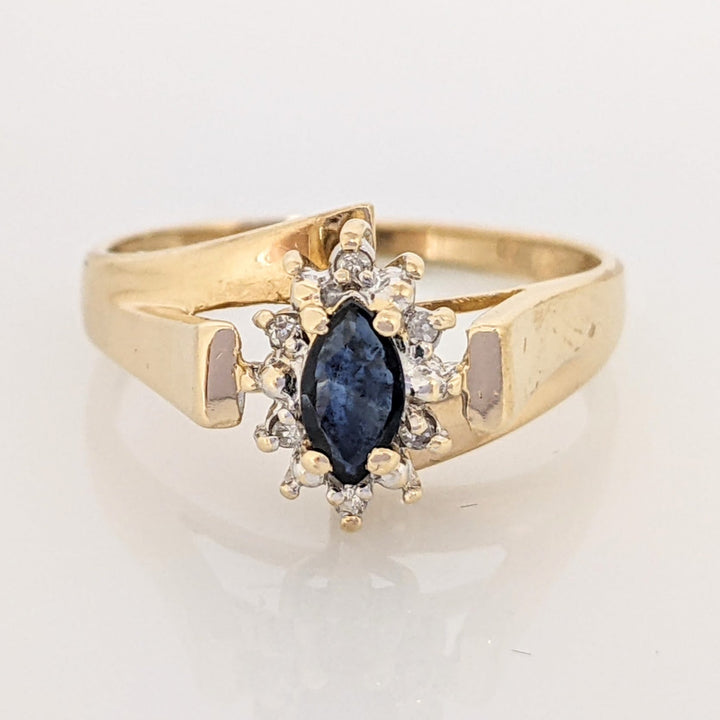 14K SAPPHIRE MARQUISE 3X6 WITH (6) MELEE ESTATE RING 2.2 GRAMS