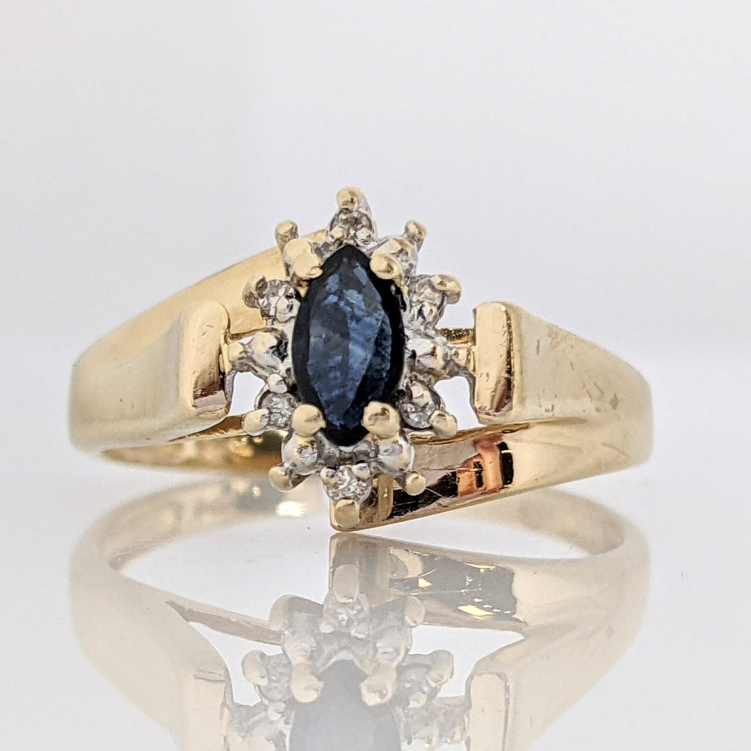 14K SAPPHIRE MARQUISE 3X6 WITH (6) MELEE ESTATE RING 2.2 GRAMS