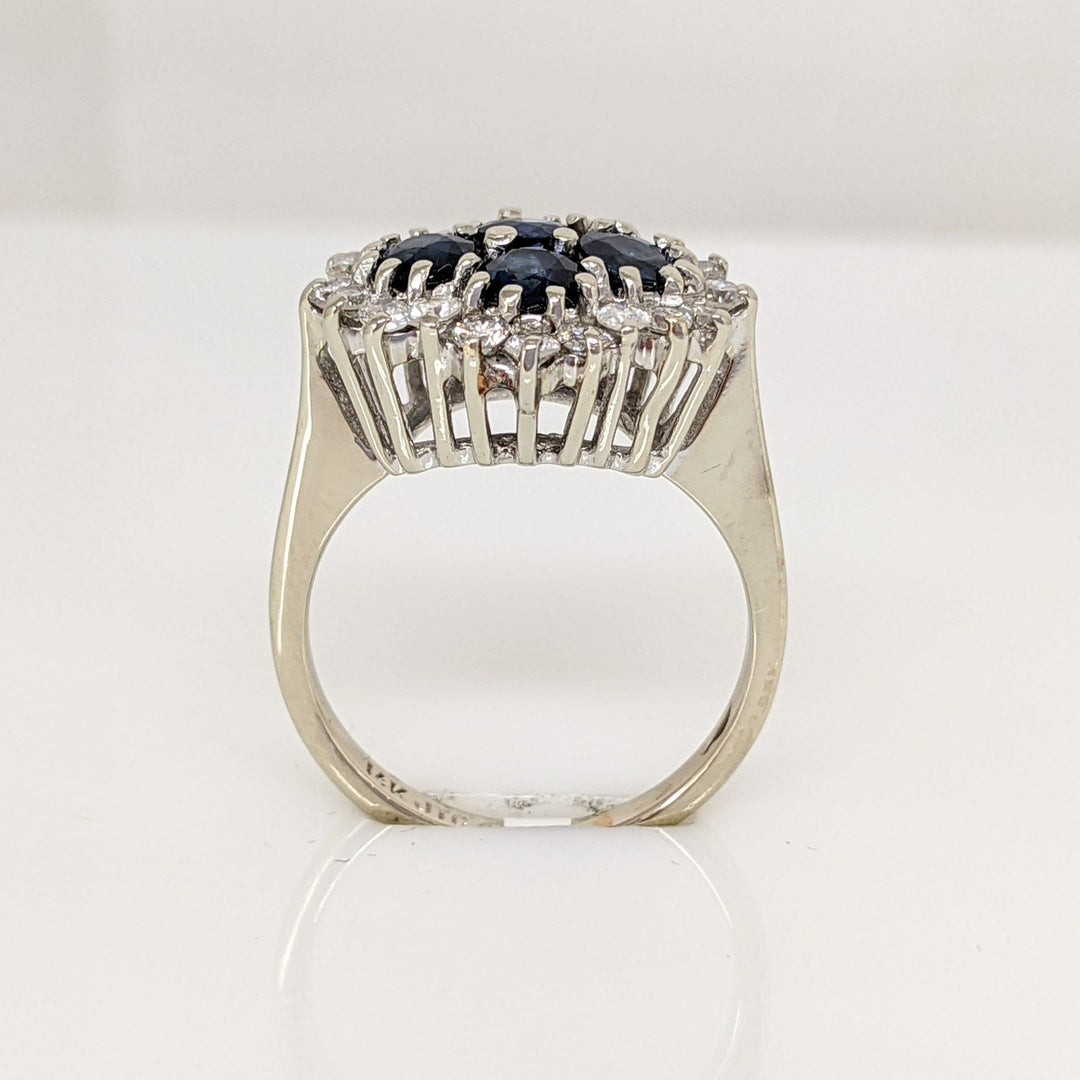 14K WHITE SAPPHIRE ROUND (4) 3.5MM WITH .40 DIAMOND TOTAL WEIGHT ESTATE RING 3.5 GRAMS
