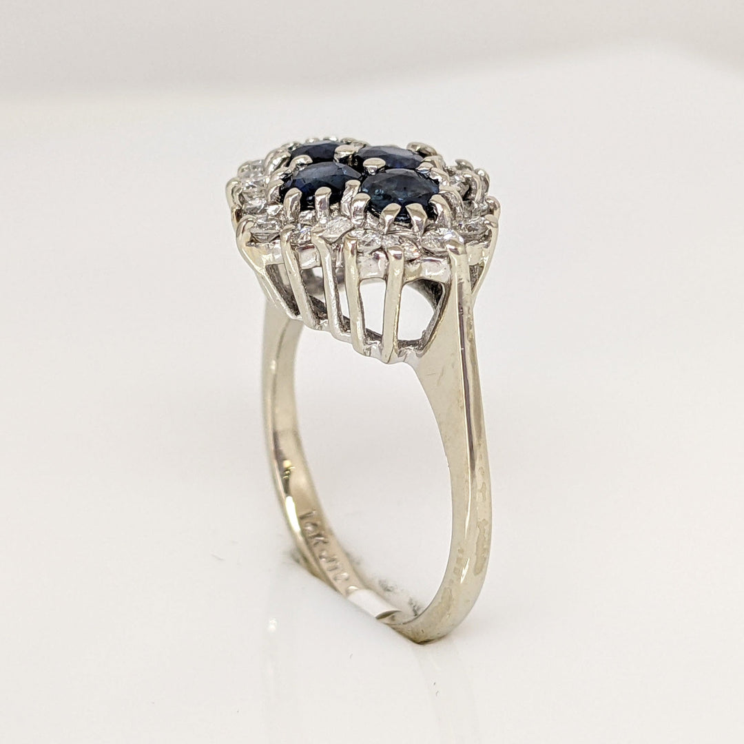 14K WHITE SAPPHIRE ROUND (4) 3.5MM WITH .40 DIAMOND TOTAL WEIGHT ESTATE RING 3.5 GRAMS