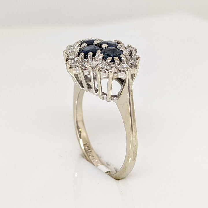 14K WHITE SAPPHIRE ROUND (4) 3.5MM WITH .40 DIAMOND TOTAL WEIGHT ESTATE RING 3.5 GRAMS