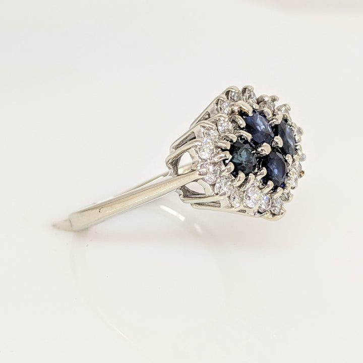 14K WHITE SAPPHIRE ROUND (4) 3.5MM WITH .40 DIAMOND TOTAL WEIGHT ESTATE RING 3.5 GRAMS