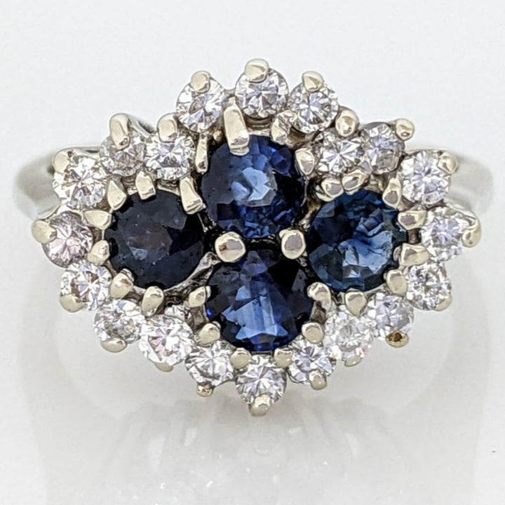 14K WHITE SAPPHIRE ROUND (4) 3.5MM WITH .40 DIAMOND TOTAL WEIGHT ESTATE RING 3.5 GRAMS