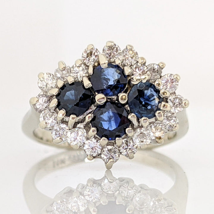 14K WHITE SAPPHIRE ROUND (4) 3.5MM WITH .40 DIAMOND TOTAL WEIGHT ESTATE RING 3.5 GRAMS
