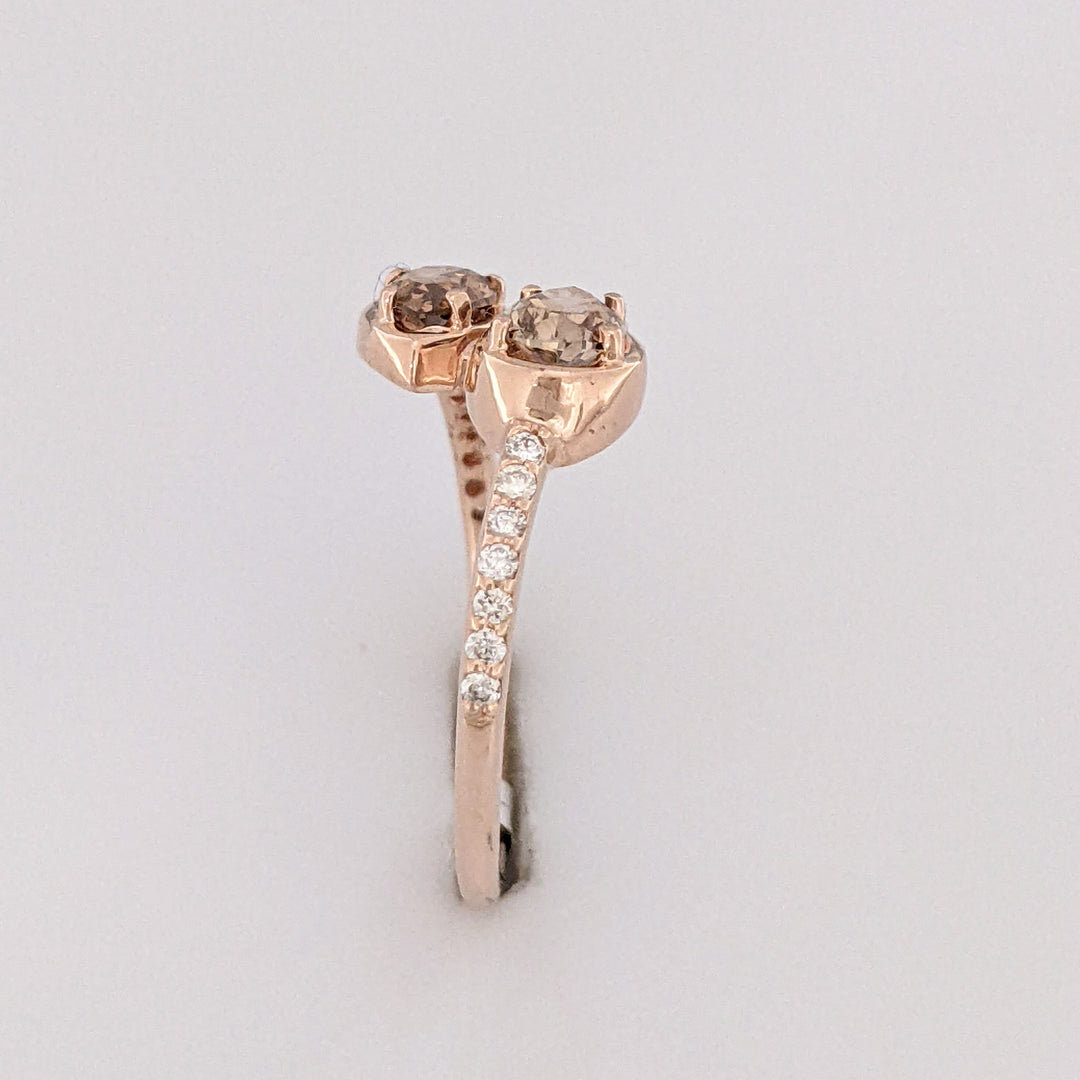 14K ROSE .69 CARAT TOTAL WEIGHT SI2 CHAMPAGNE PEAR (2) ROUND (14) ESTATE BYPASS RING 2.1 GRAMS