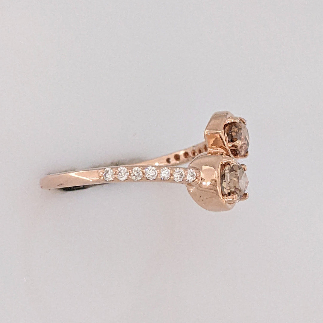 14K ROSE .69 CARAT TOTAL WEIGHT SI2 CHAMPAGNE PEAR (2) ROUND (14) ESTATE BYPASS RING 2.1 GRAMS