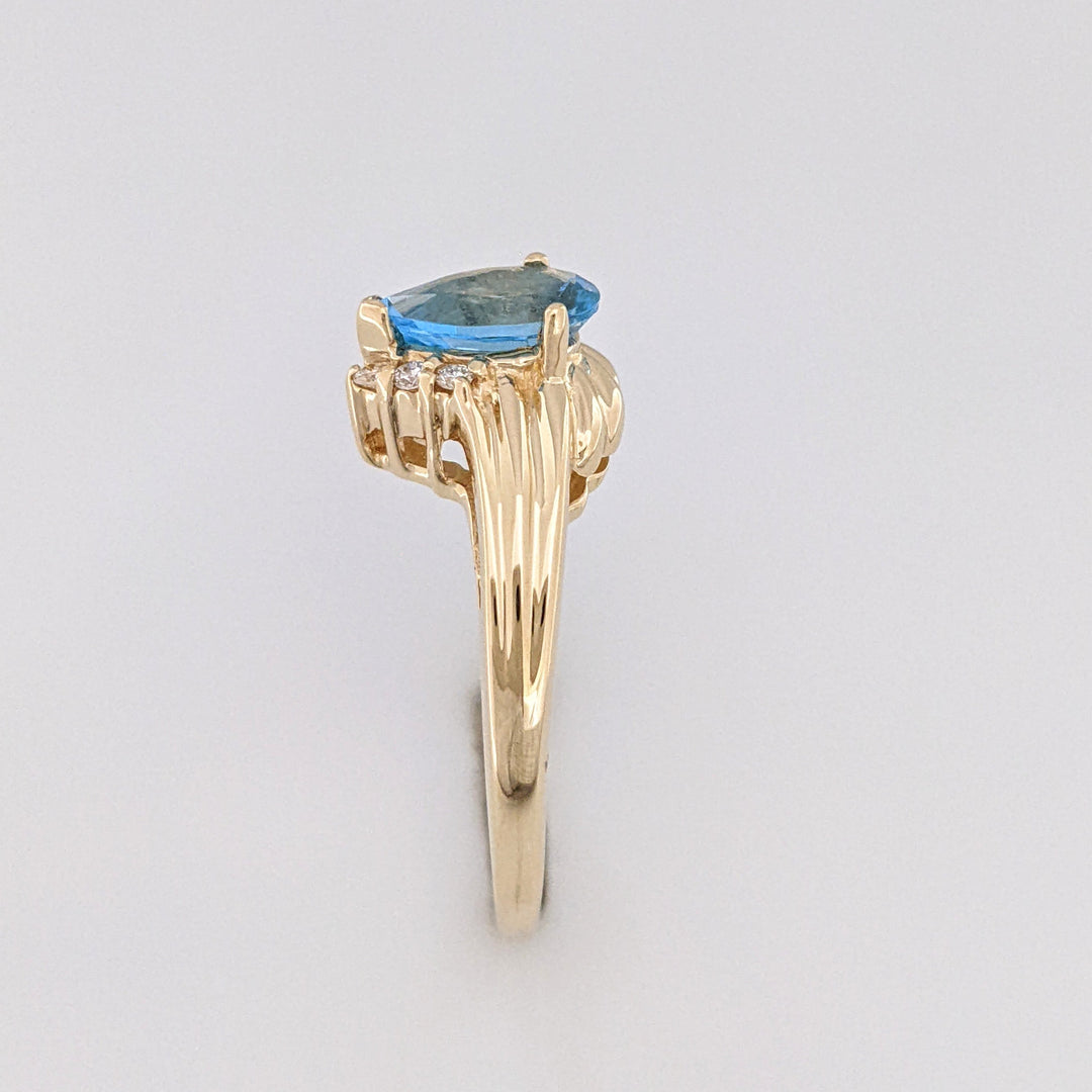14K BLUE TOPAZ PEAR 5X8 WITH (3) MELEE ESTATE RING 3.4 GRAMS