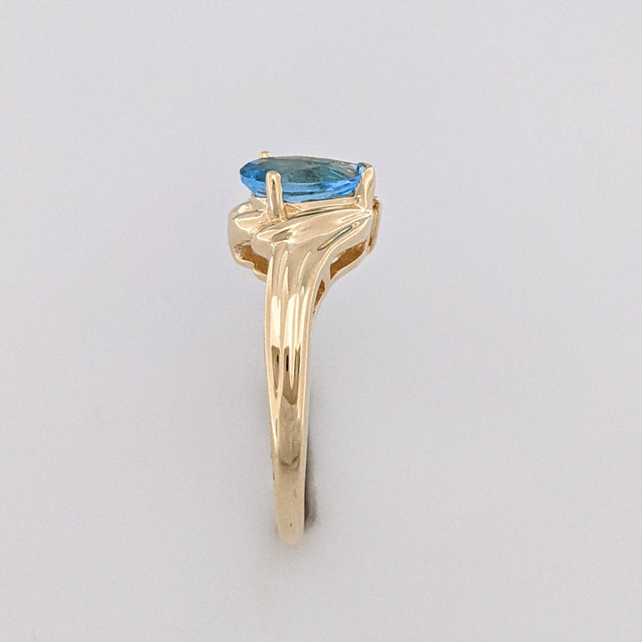 14K BLUE TOPAZ PEAR 5X8 WITH (3) MELEE ESTATE RING 3.4 GRAMS