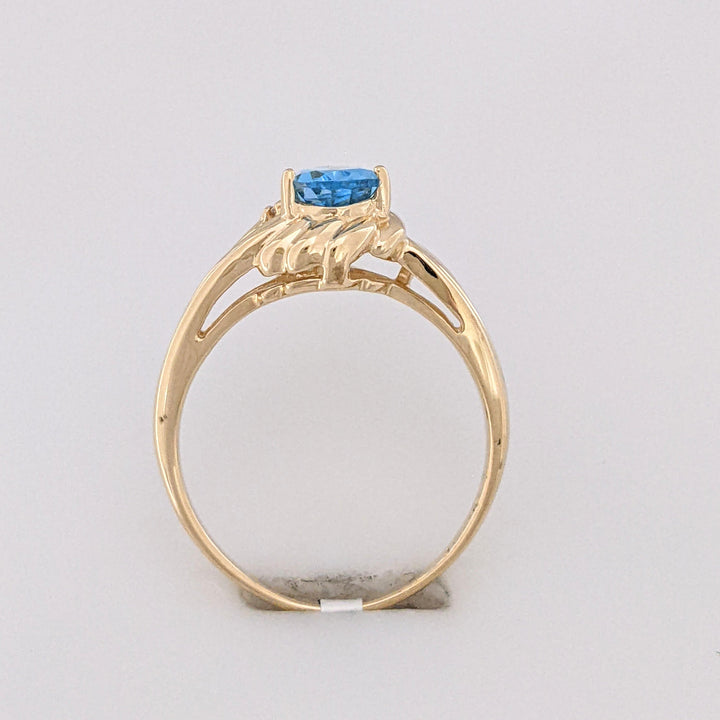 14K BLUE TOPAZ PEAR 5X8 WITH (3) MELEE ESTATE RING 3.4 GRAMS