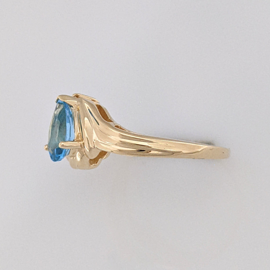 14K BLUE TOPAZ PEAR 5X8 WITH (3) MELEE ESTATE RING 3.4 GRAMS